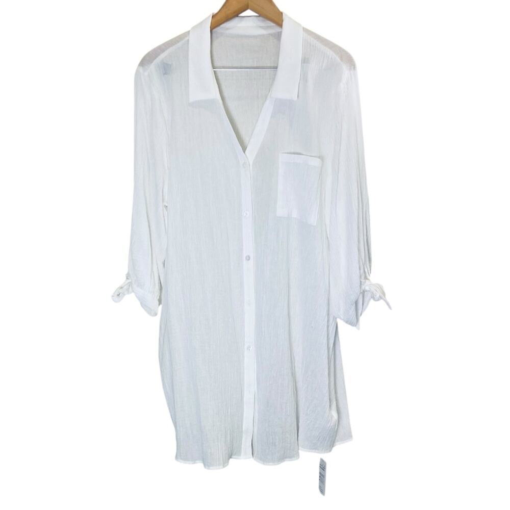 Cupshe Oversized White Buttoned up Swim Coverup sz L